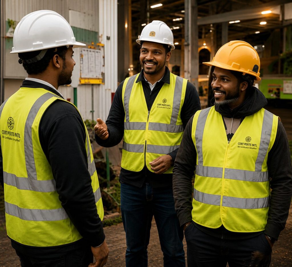 CERT PERTS INTL consultants and trainees on site in branded high visibility vests